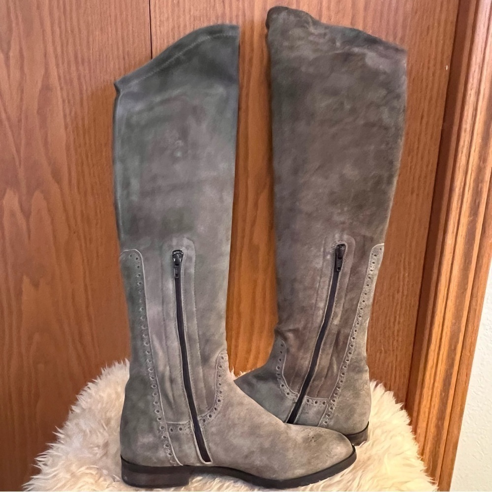 Dirndl + Bua Olive Green Suede Tall Riding Boots Sz-37 - Picture 8 of 11